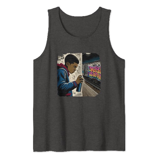 AI Teen in Underground Subway Layup -Masked Border Tank Tops