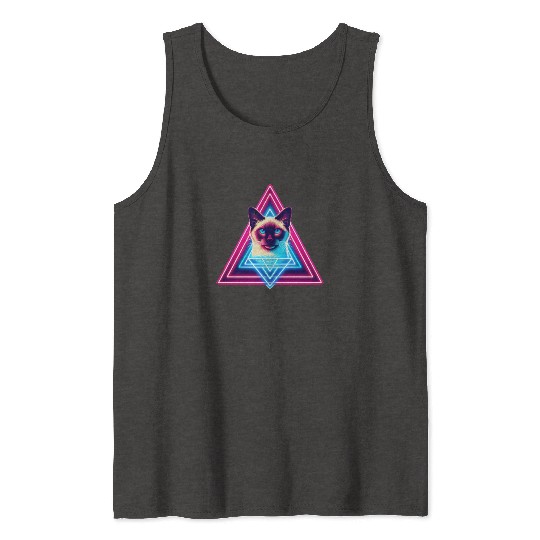 Siamese cat in the 80s style triangle Tank Tops