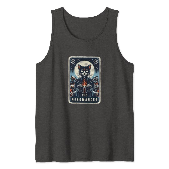 The Nekomancer Funny Tarot Necromancer Cat Pun Tank Tops