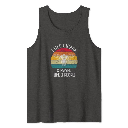 I Like Cicada & Maybe Like 3 People, Retro Sunset Tank Tops