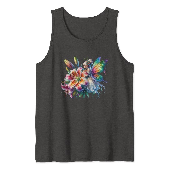 Tiger Lily Fairy Floral Fantasy Watercolor Tank Tops