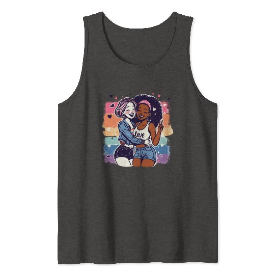 Cute Sapphic Lesbian Whitey Melanin Rainbow Pride Tank Tops
