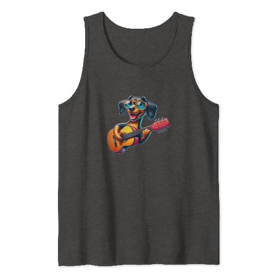 Dachshund Guitarist Guitar Music Dog Tank Tops