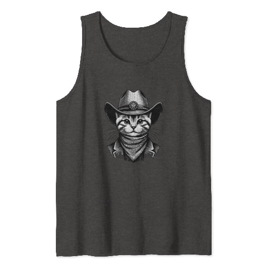 Cowboy Cat Art Tank Tops