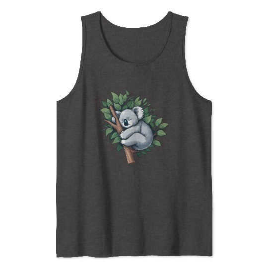 Slumbering Koala: Peaceful Tree Hugger Tank Tops