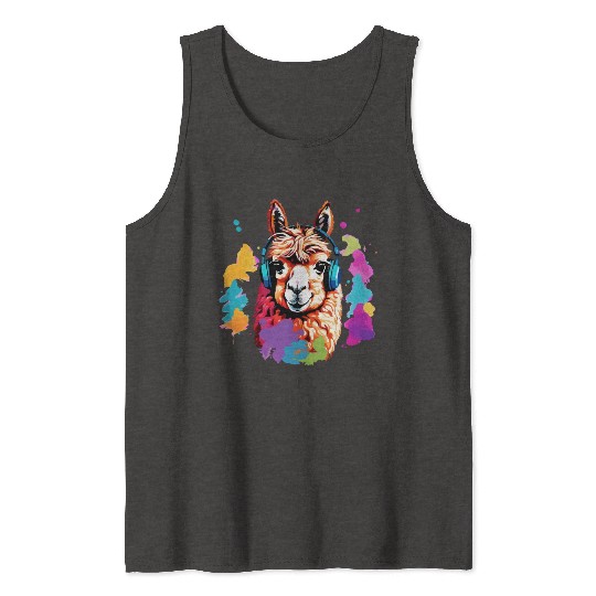 Alpaca in headphones Tank Tops