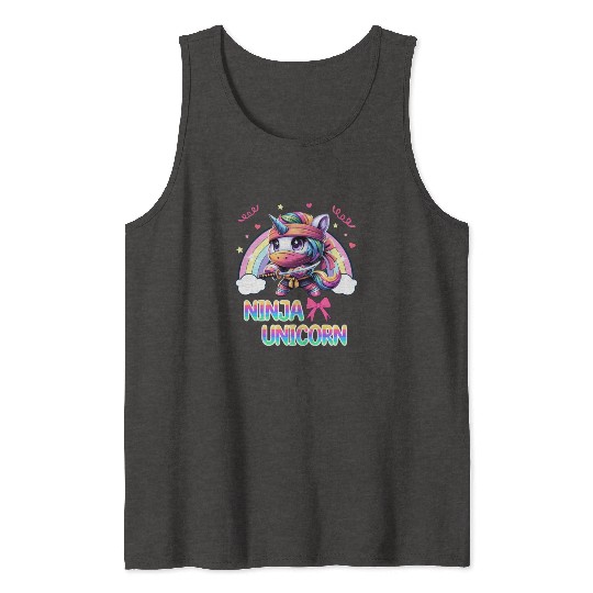 Ninja Unicorn Cute Rainbow Unicorn Fighter Tank Tops