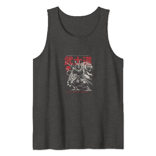 Japanese Samurai with Katana, Kanji Typography Tank Tops