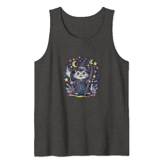 Charming Wizard Cat Casting Magic Tank Tops