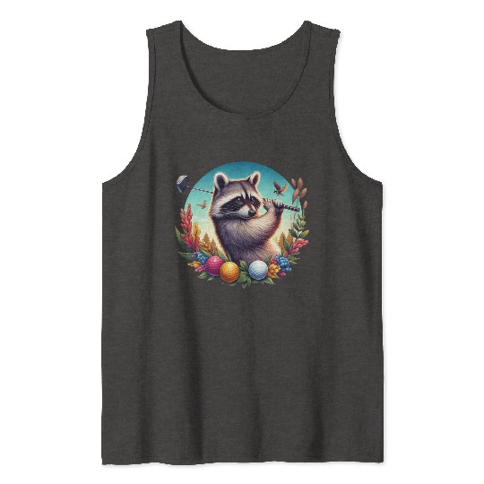 Funny Raccoon Playing Golf Sporty Animal Lover Tank Tops