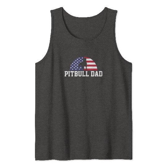 Pitbull Dad Embracing USA Flag Merica Pride Art Tank Tops