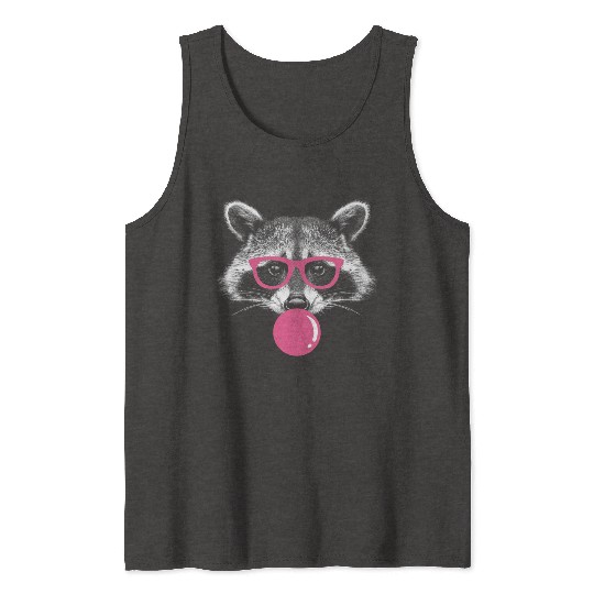 Raccoon Blows Bubblegum - Cute Bubblegum Raccoon Tank Tops