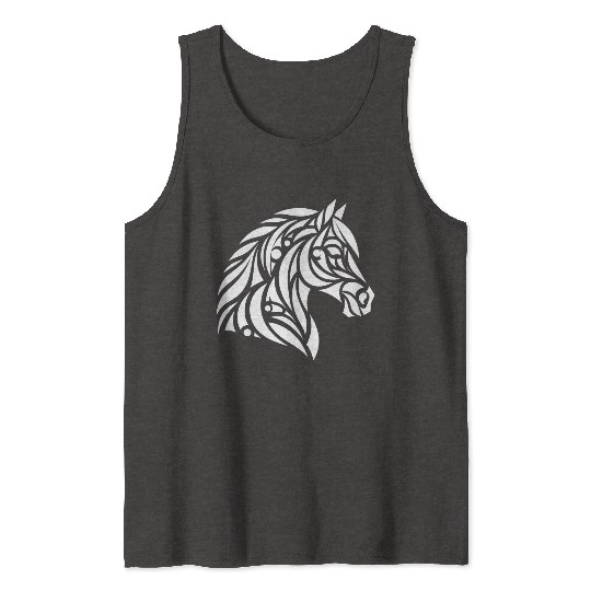 Elegant Tribal Horse Head Portrait Pony Tattoo Tank Tops