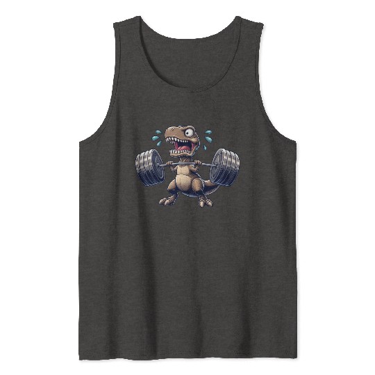 T-Rex dino barbell weightlifter workout fitness Tank Tops