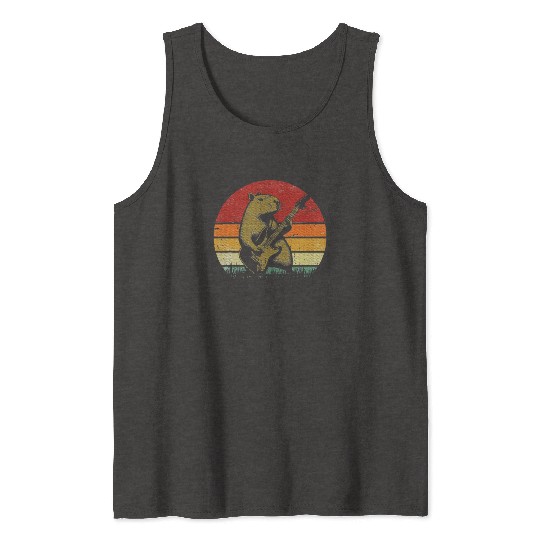 Capybara Playing Guitar Capybara Rock Music Tank Tops
