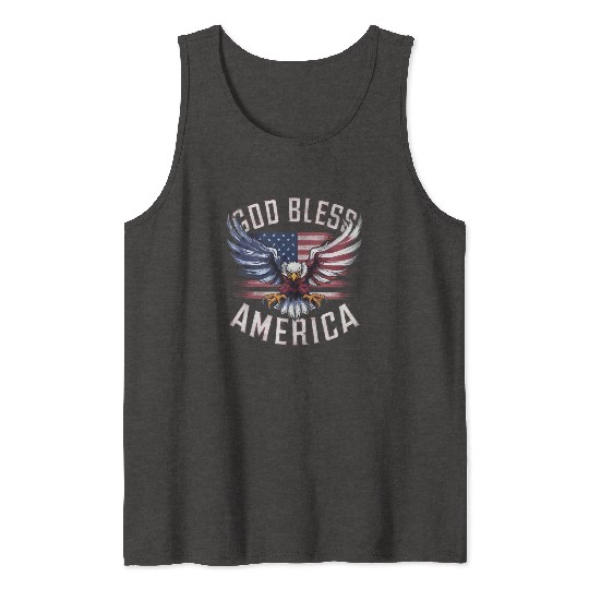 God Bless America Eagle Happy 4th Of July US Flag Tank Tops