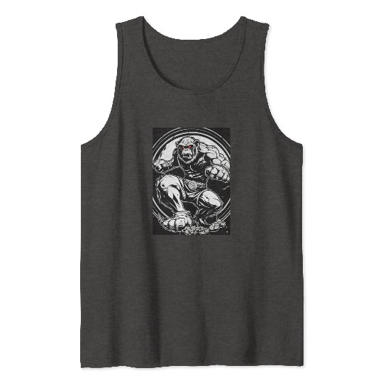 Zombie ape street fighter black and white circle l Tank Tops