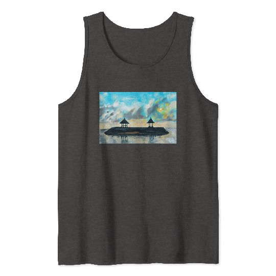 Peaceful sunset on beach scene with acrylic Tank Tops