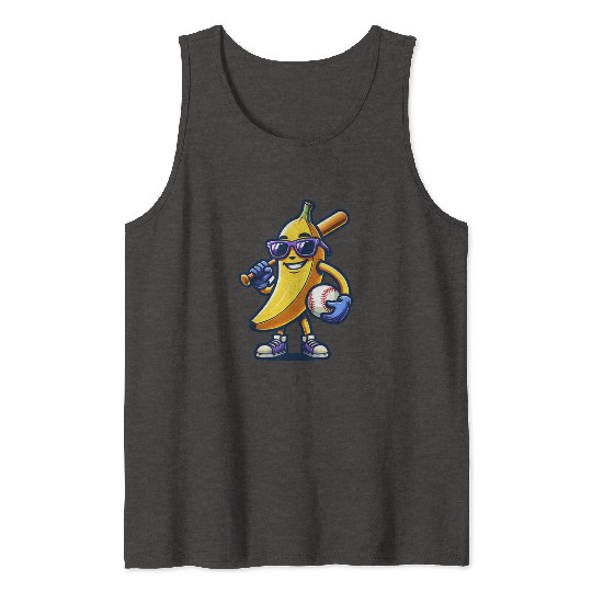 Banana Playing Baseball Fruit Lover Baseball Playe Tank Tops