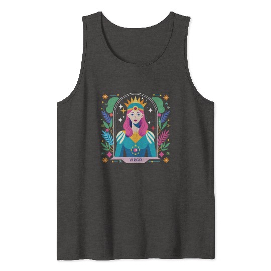 Floral Virgo Tarot Zodiac Graphic Tank Tops