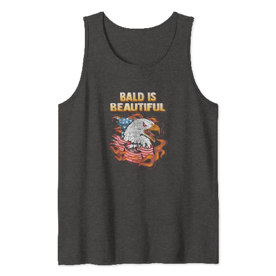 Bald Is Beautiful US Flag Eagle 4th Of July Funny Tank Tops