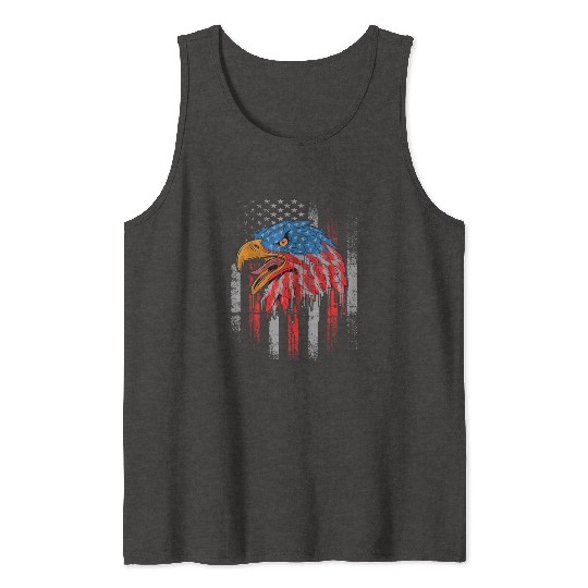 Retro US Flag Funny 4th July Bald Eagle Patriotic Tank Tops