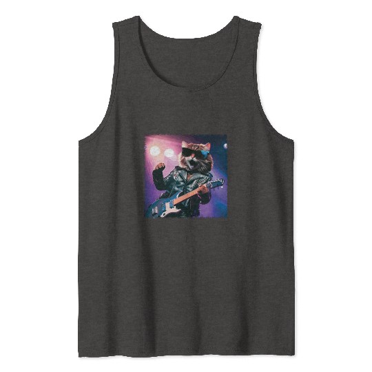Funny Cat Plays Guitar Instruments Cute Concert Tank Tops
