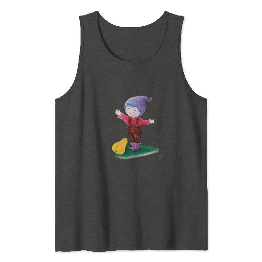 Purple Hat Gnome With Blue Hair & Pear Tank Tops