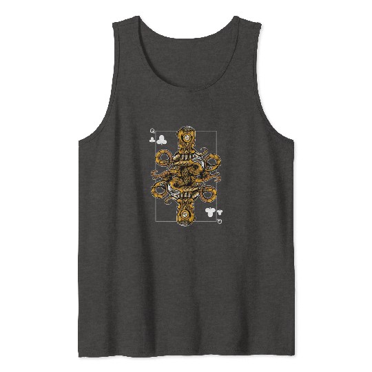 Octopus Steampunk Card Game Queen of Clubs Poker Tank Tops