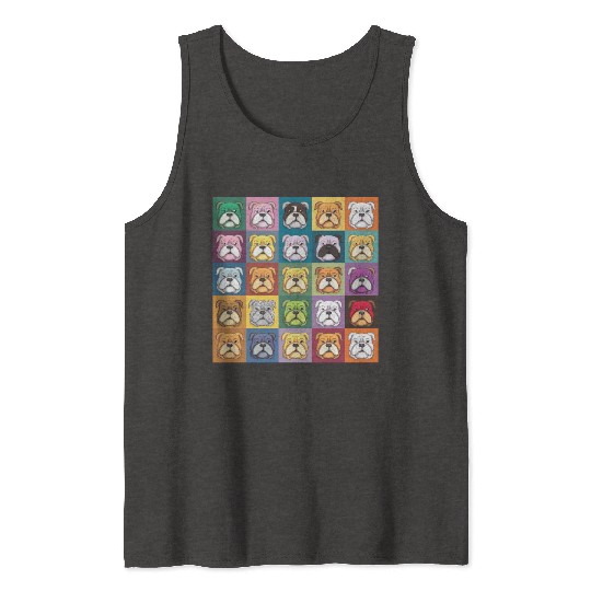 Bulldog Patchwork: Vivid Canine Quilt Tank Tops