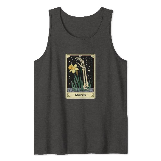 March Gothic Tarot Card - Daffodil Flower & Skelet Tank Tops