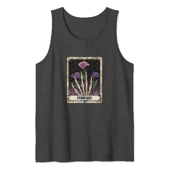 February Gothic Tarot Card - Violet Flower & Skele Tank Tops