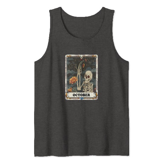 October Gothic Tarot Card - Marigold Flower & Skel Tank Tops