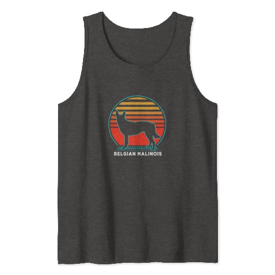 Retro 80s Dog Silhouette Belgian Malinois Tank Tops