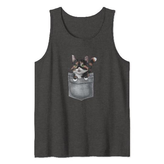 Japanese Bobtail Cat In Pocket Tank Tops