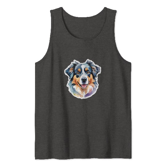 Australian Shepherd Watercolor Tank Tops