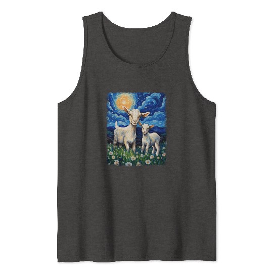 Goats Farm Animals Farmer Starry Night Painting Tank Tops