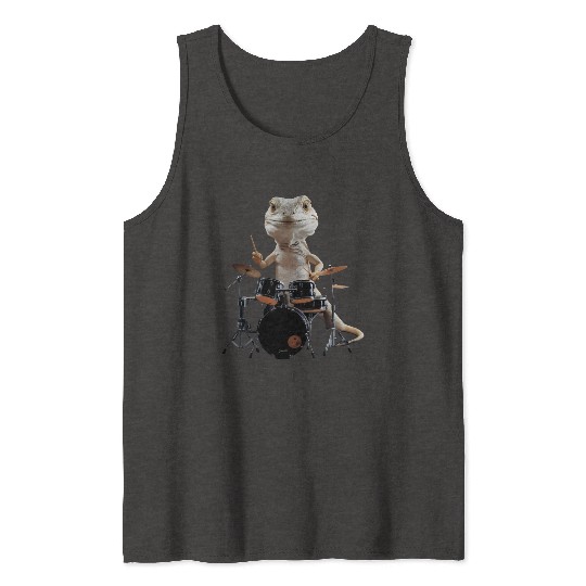 Lizard Playing Drums Realistic Tank Tops