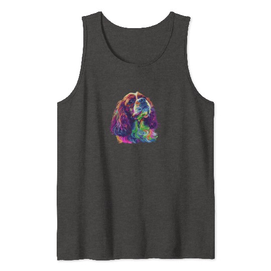 Cavalier King Charles Spaniel Illustration Rainbow Tank Tops
