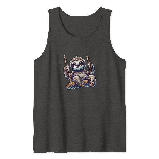 Cute sloth swing cartoon playground animal Tank Tops