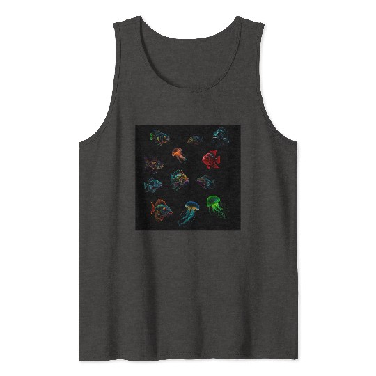 Deep Sea Fishes Bass And Jellyfish Tank Tops