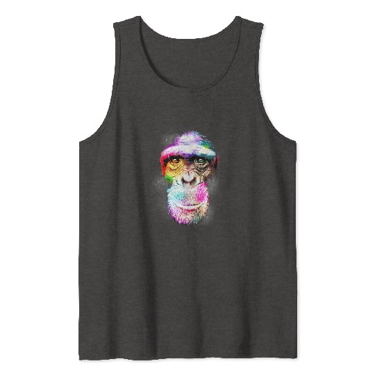 Colorful Retro Realistic Monkey Face Funny Graphic Tank Tops