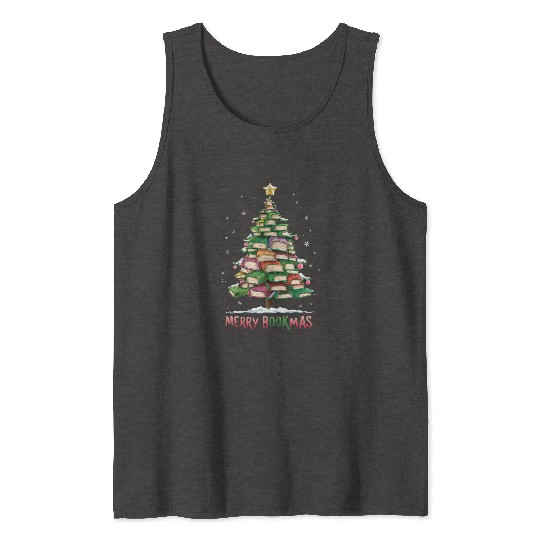Christmas Book Lover Tree Librarian Merry Bookmas Tank Tops