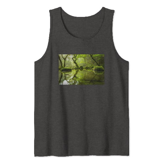 Enchanted Forest Reflections in Tranquil Pond Tank Tops