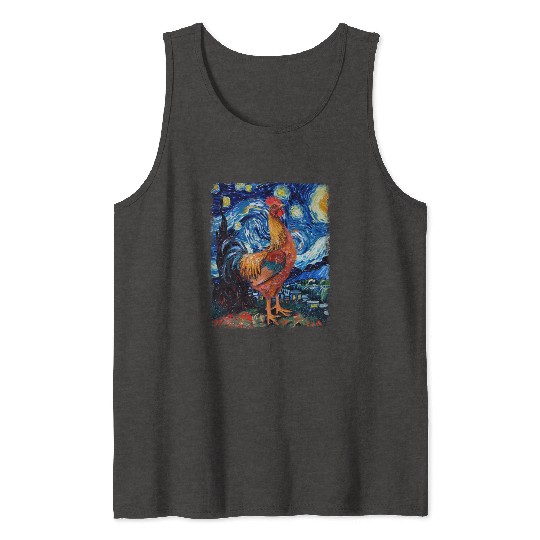 Chicken Farm Farmer Farming Starry Night Painting Tank Tops