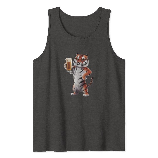 Tiger Drinking Beer Realistic Tank Tops