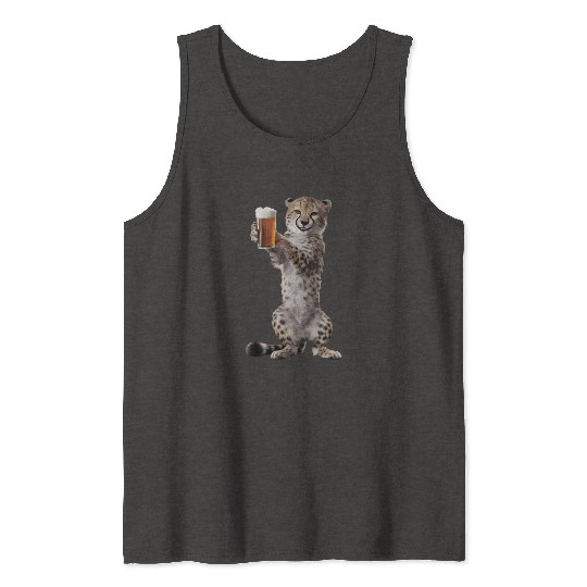 Cheetah Drinking Beer Realistic Tank Tops