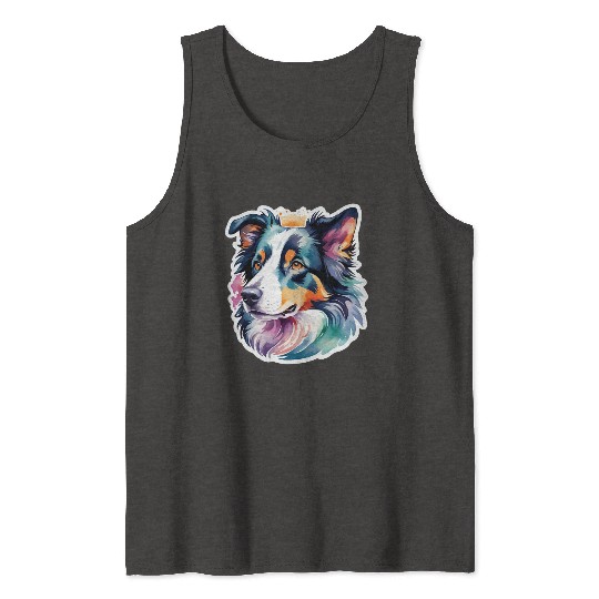Border Collie Watercolor Tank Tops