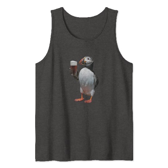 Atlantic Puffin Drinking Beer Realistic Tank Tops