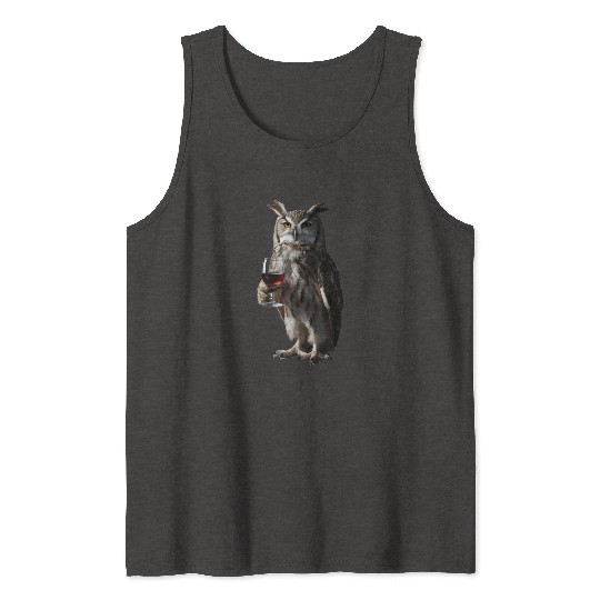 Owl Drinking Wine Realistic Tank Tops